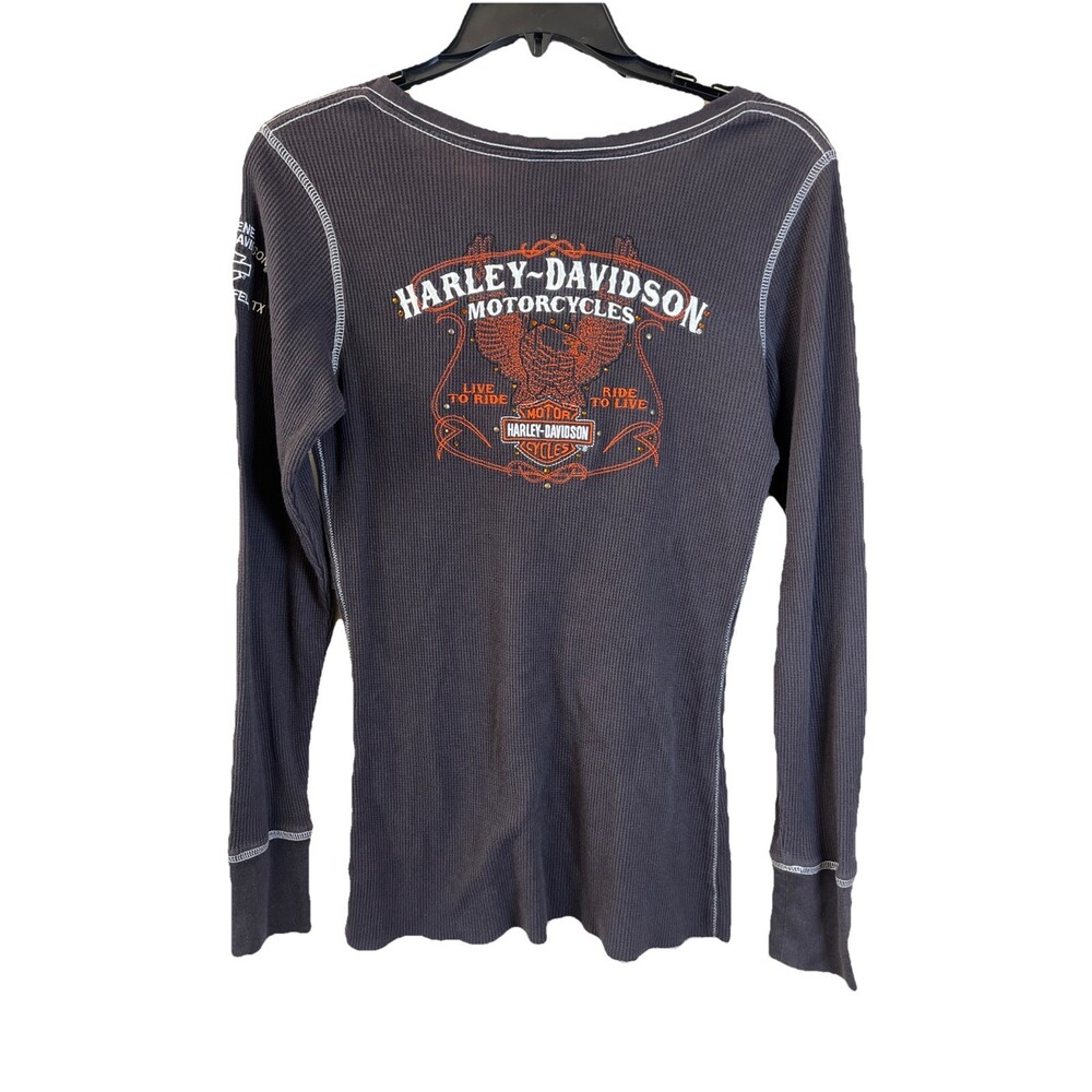 Harley Davidson Brown Embroidery & Rhinestones Long Sleeve Top Size Large